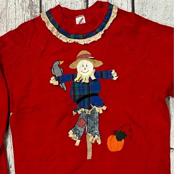 Vintage Scarecrow Halloween Pumpkin Fall Trick or Treat 1980s Sweatshirt - Picture 2 of 7